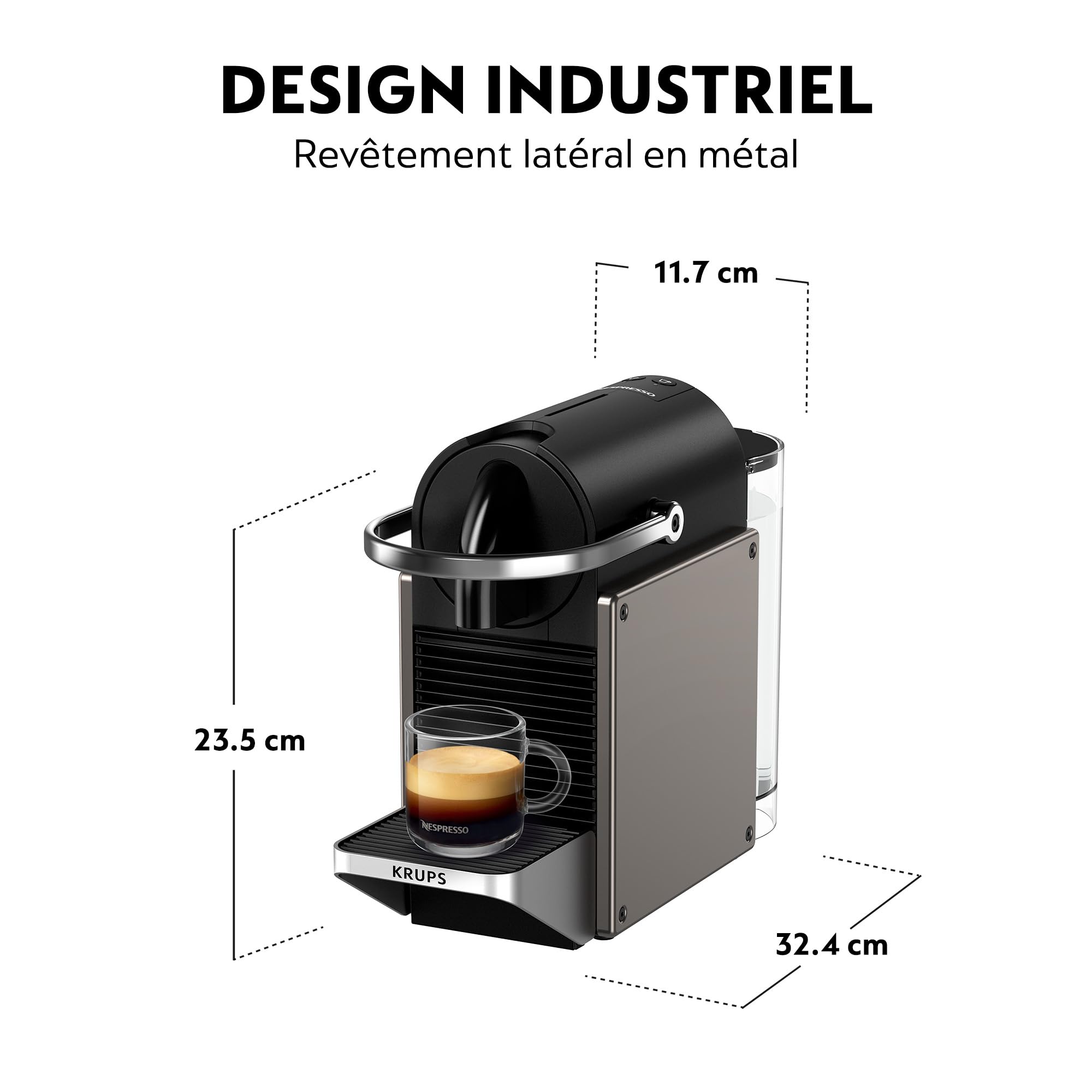 Zenory Pixie – Machine à Café à Capsules, Style Industriel, Revêtement Métal, Titane